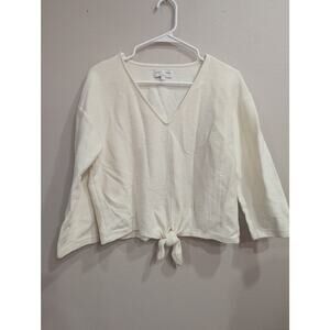 Long sleeve ribbed cotton v-neck long sleeve cropped tied blouse size Large